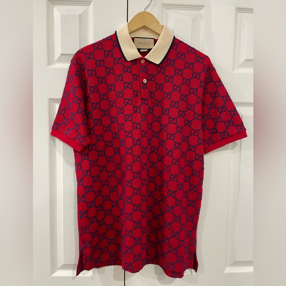Gucci Red All over GG stretch cotton polo size M